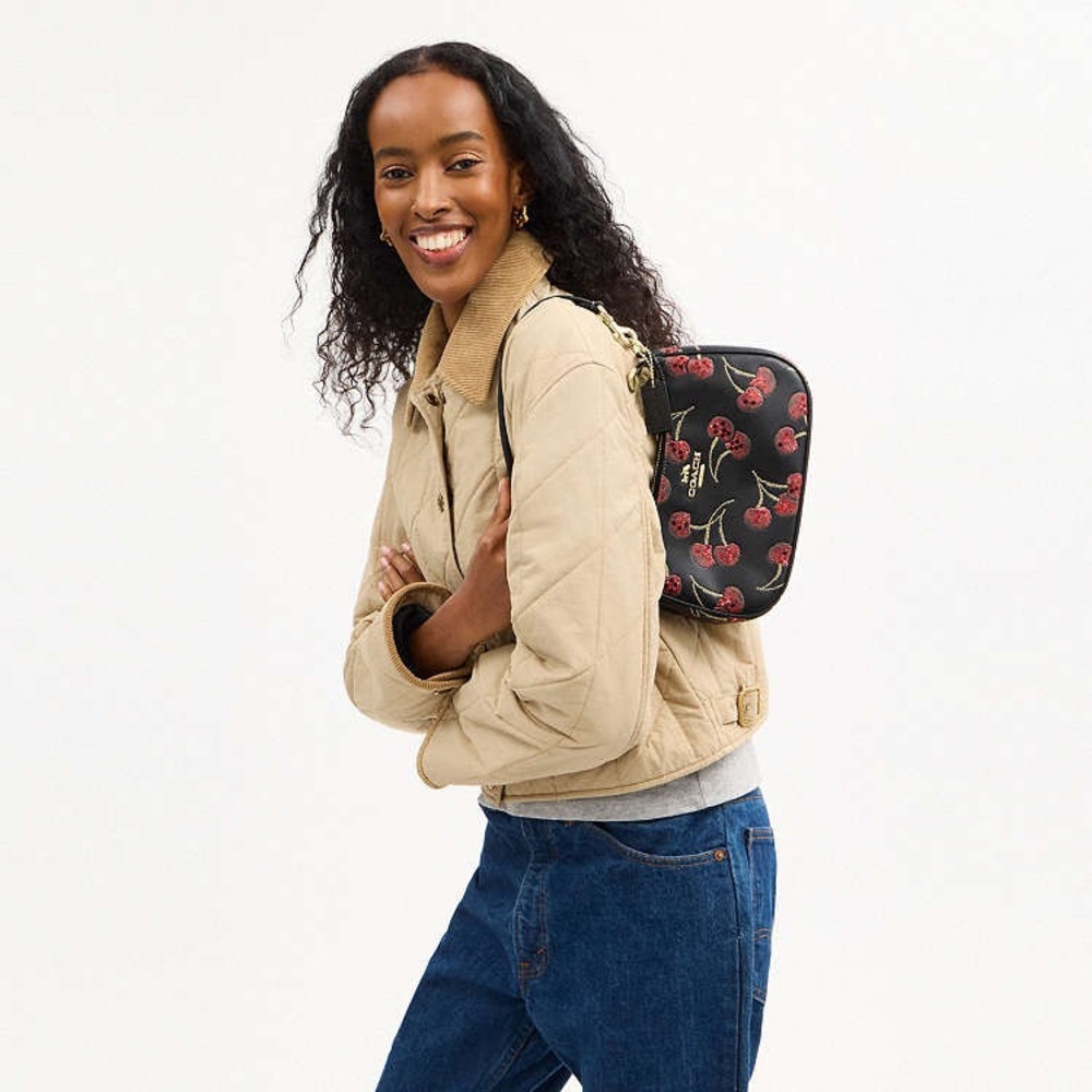 NWT Coach Teri Shoulder/Crossbody Bag black/red Cherry Gold hardware styled set - Picture 13 of 14